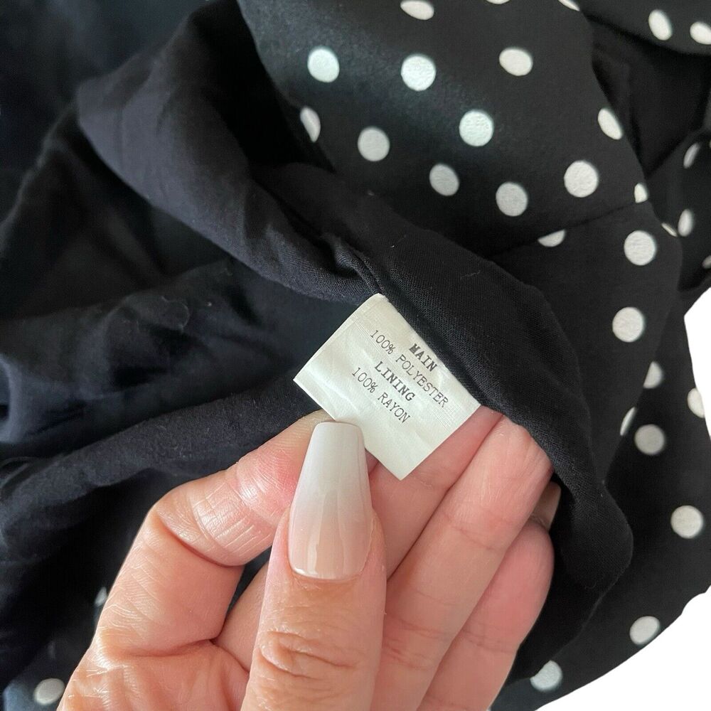 Polly US 10 Mini A-Line Skirt Black White Polka Dots Short Faux Wrap - Picture 3 of 8